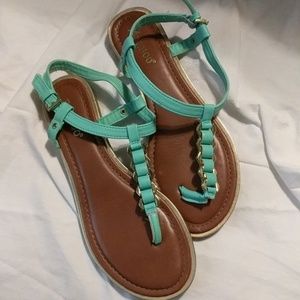 Bamboo Sandals Teal Gold Size 7.5 / 37.5 !